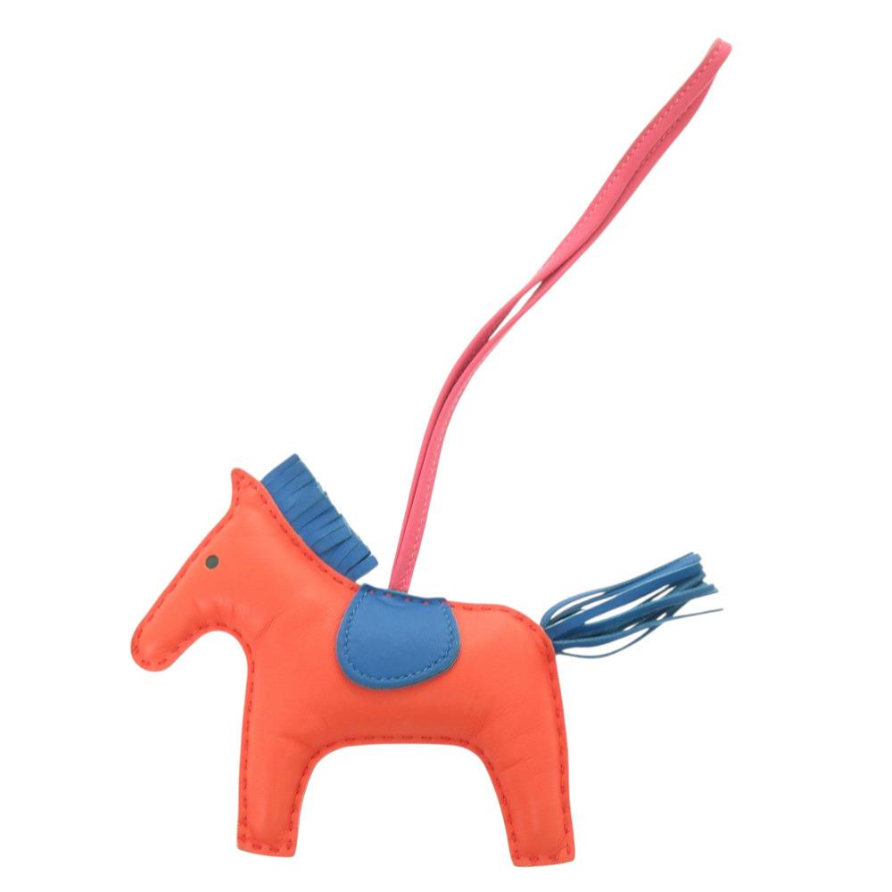Used AUTHENTIC HERMES Rodeo MM Key Holder Orange poppy/Blue Zanzibar Anyo Miro