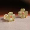 Lucky Four-Leaf Clover Stud Earrings Girls Hetian Jade Earrings Retro Design Jade Earrings Eardrops Gift