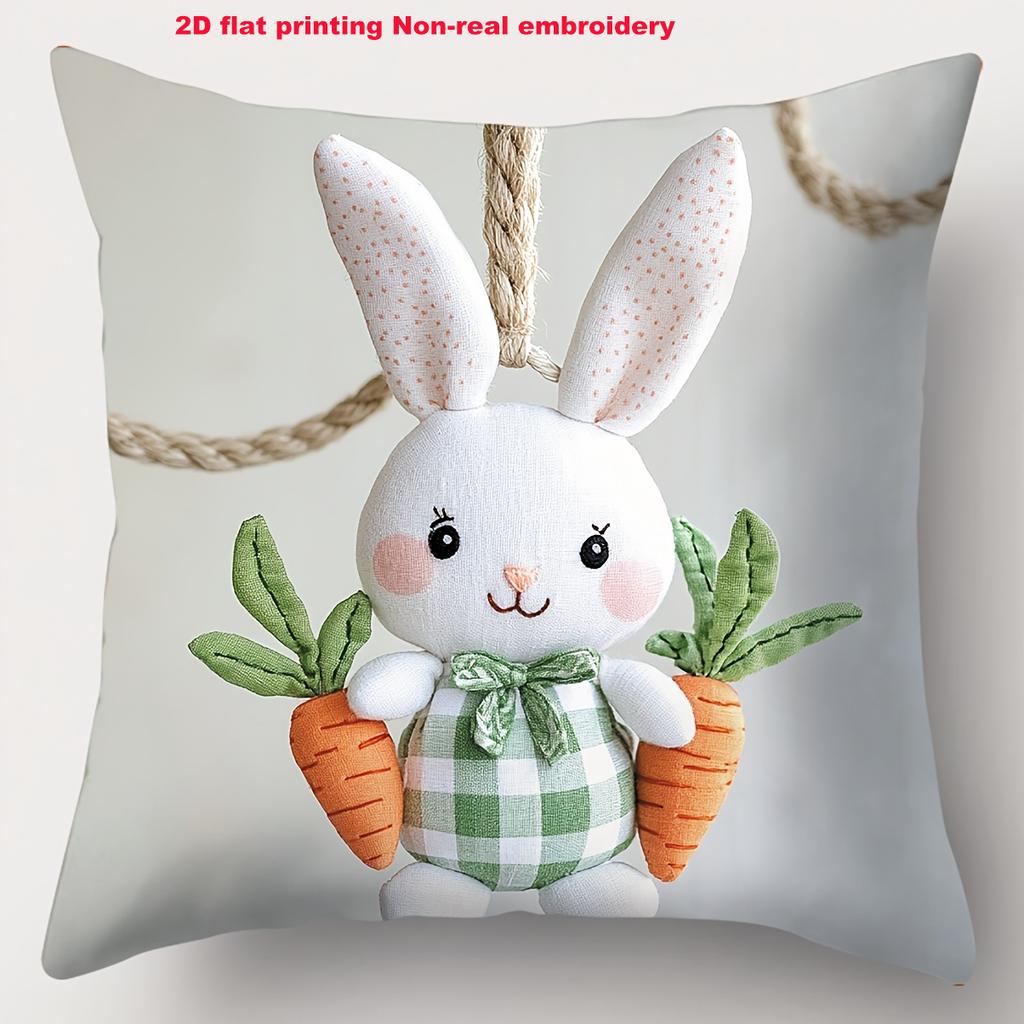 Easter Bunny Carrot Egg Pillow 2D Flat Printing Polyester pillowcase, sofa decorative cushion cov Headboard Pillow