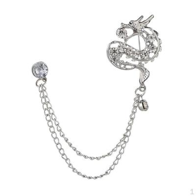 Брошь-цепочка Diamnate Dragon, горный хрусталь с многослойной цепочкой, кисточками, булавкой на лацкане, костюм для пальто,