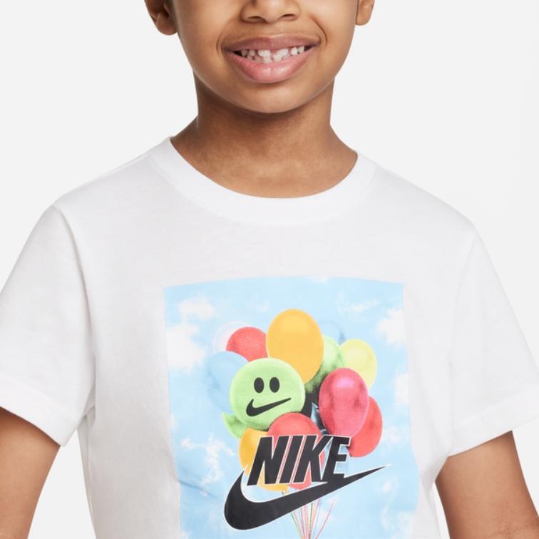 Nike Balloons Letter Logo Graphic Print Crew Neck Short Sleeve T-Shirt Kids Tops White FQ0924-100
