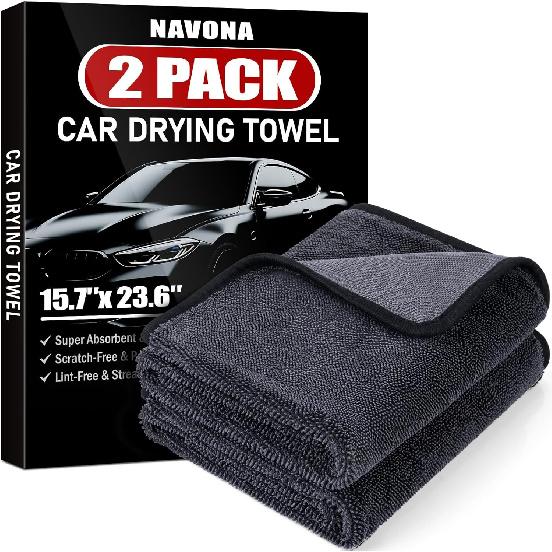 2-Pack Medium Size (23.6" X 15.7") Microfiber Towels, 600GSM Ultra Absorbent Car Drying Towels — Scratch-Free, Streak-Free, Lint-Free, Perfect For