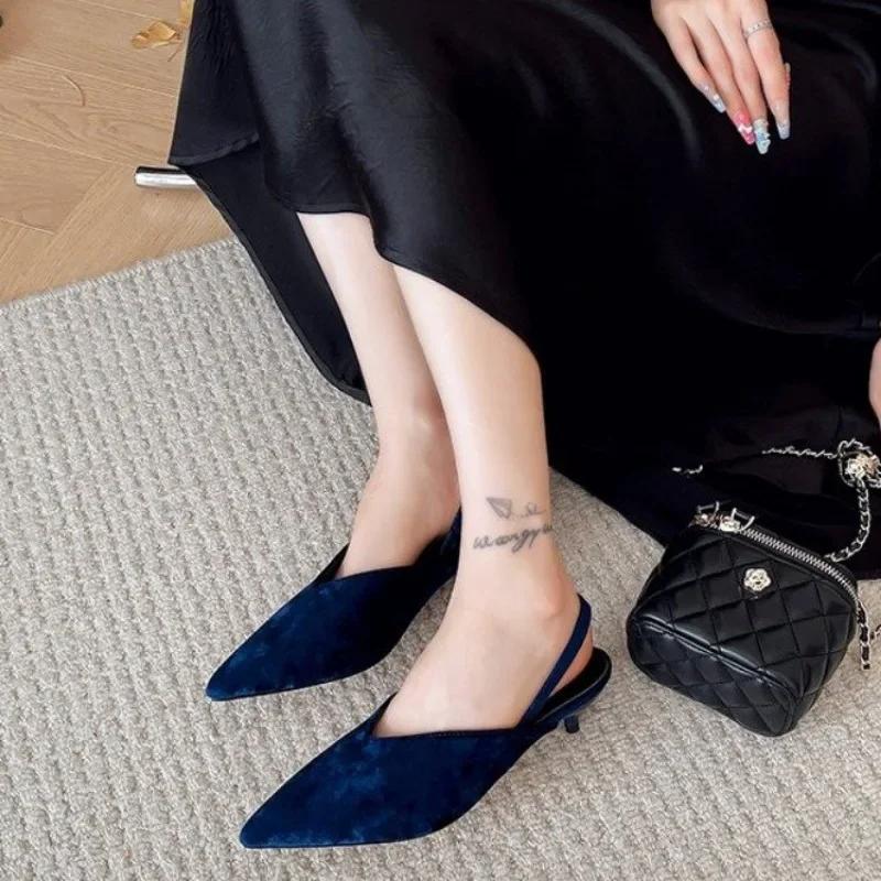 Модные замшевые туфли с острым носком для женщин, сексуальные роскошные осенние туфли на каблуках, женские трендовые дизайнерские сандалии, туфли-лодочки, элегантные женские туфли Zapatos