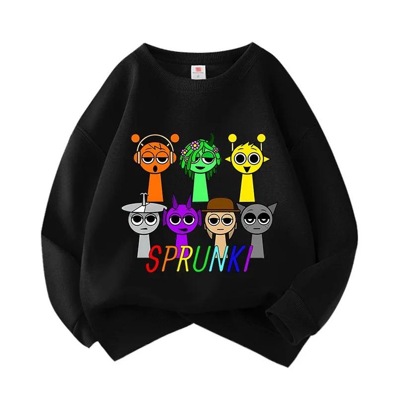 Sprunki Cartoon Game Printed Pullover Anime Rhythm Box Loose Hoodies Spring Autumn Children Clothes Round Neck Tops