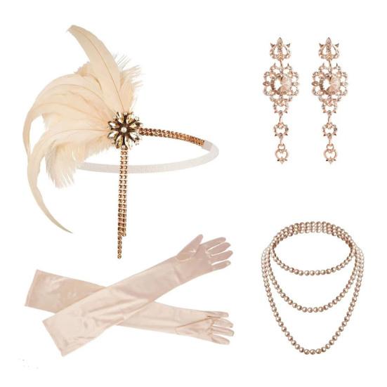 1920s Jewelry Set Headband Gloves Earrings Set Sparkling Earrings Headwear with Sequins Beads Role-Playing Accessories