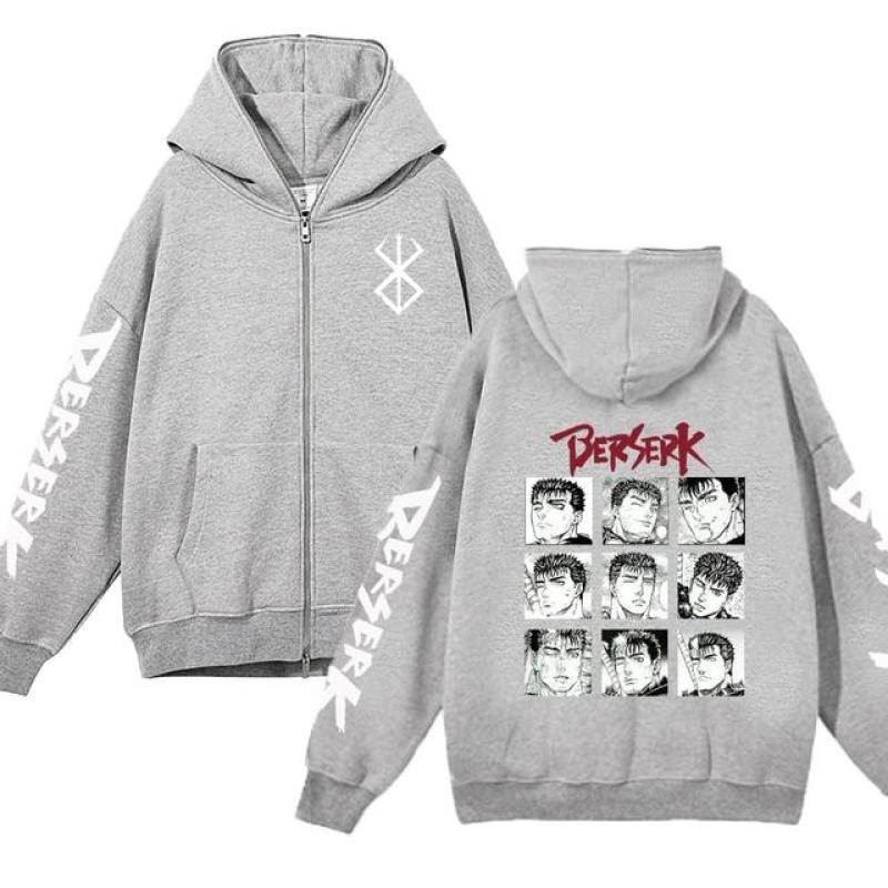 Куртки с капюшоном Berserk, толстовки с капюшоном на молнии в стиле аниме, повседневная флисовая толстовка большого размера, свободная уличная одежда в стиле хип-хоп, куртка на молнии, пальто