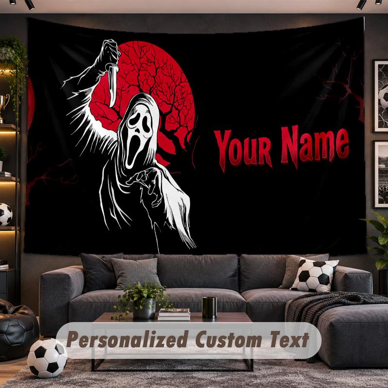 Scream Ghostface Personalized Tapestry Support Custom Name, Wall Art Home Decoration