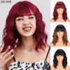 Short Wavy Dark Red Wig Synthetic Shoulder Long Wigs With Bangs For Women Colorful Halloween Cosplay Hair Wig