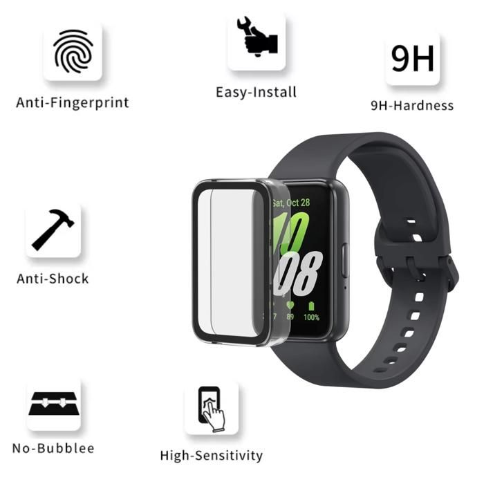 Coque montre connectée compatible Samsung Galaxy Fit 3 - Protection rigide étui transparent écran verre trempé