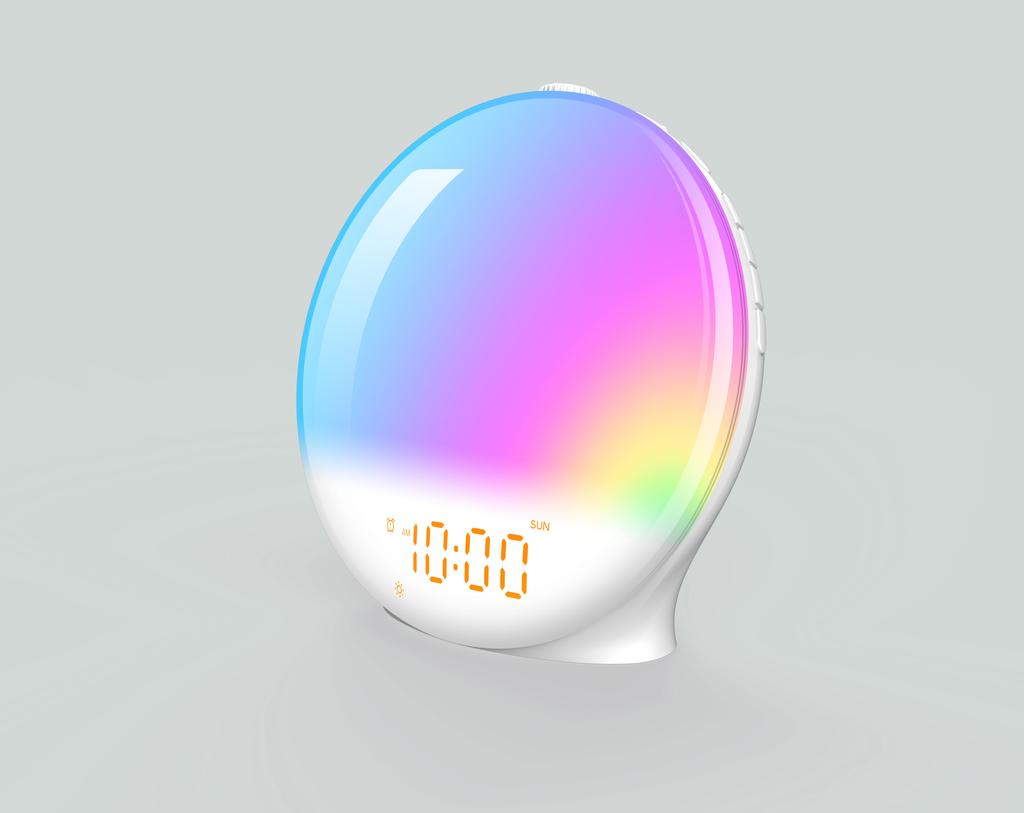 Smart LED Alarm Clock with Sunrise/Sunset Feature Colorful Wake-Up Light ABS Electronic Digital Display for Bedroom Use