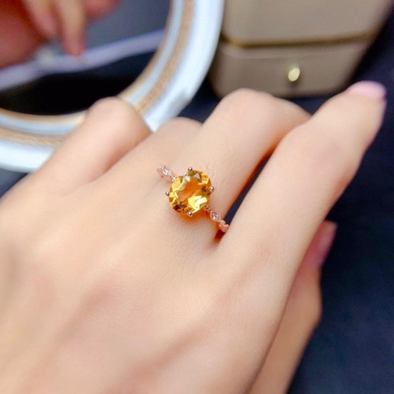 POMOiii Dazzling Zircon Women Rings Romantic Oval Yellow Stone Engage Wedding Ring Valentines Gift for Lover Fashion Jewelry