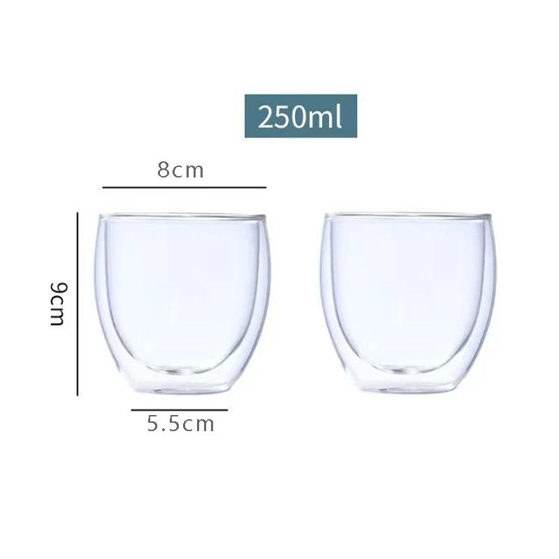 2 шт. Двойные стенки из прозрачного стекла ручной работы, термостойкие чашки для чая, кружка для здорового напитка, чашки для кофе и молока 250/350/450 мл, посуда для напитков