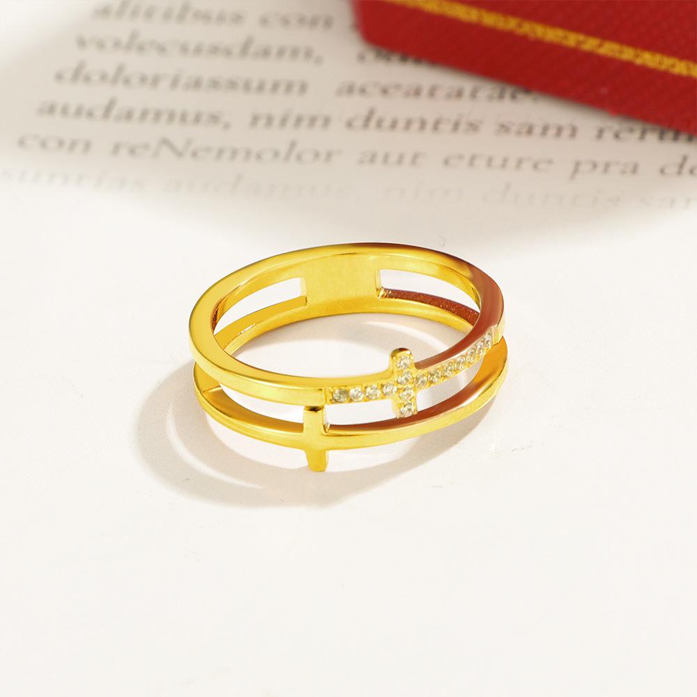 Кольцо с двойным перекрещенным ромбом - Минималистичные украшения из титановой стали для мужчин и женщин, вдохновленные Японией и Южной Кореей