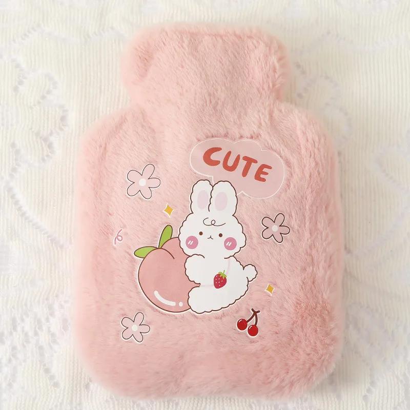 Cartoon Plush Rabbit Bear Hot Water Bottle Water Filling Velvet Small Portable Student Hand Warmer Cute Warm Water Bag 500ml