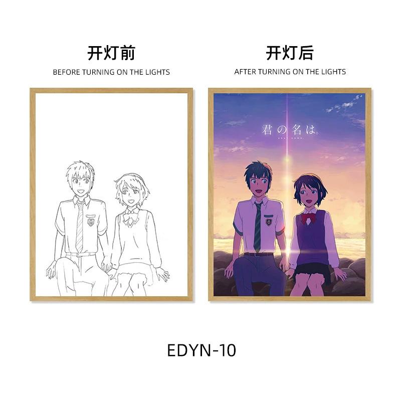 Your Name Led Light Painting Cartoon Frame Night Lamp Anime Glow Wall Art Night Light Room Decoration Poster Draw Light Gifts