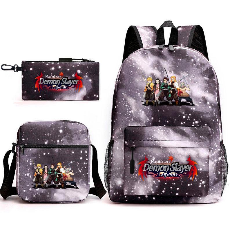 New Schoolbag Animation Three-piece Set Heat Transfer Schoolbag Small Shoulder Pencil Bag Primary and Secondary School Students Backpack