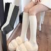 1 пара женских черно-бело-серых гольфов до колена, длинные вязаные в рубчик, присборенные носки для ботинок, мягкие и теплые для женщин и девушек