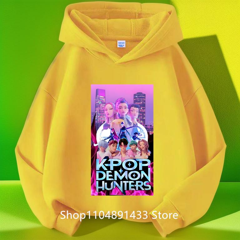 Kpop Demon Hunters Kids Logo Merch Hoodies Girls Boys Athletic Sweatshirt Long Sleeve Casual Pullover Without Drawstring Hoodie