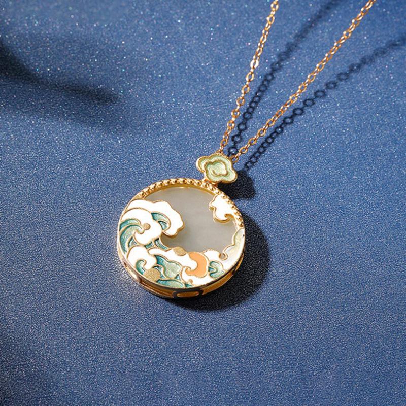 National Style Auspicious Cloud Spray Pendant Necklace For Women Jewelry Elegant Personality Silver 925 Clavicle Necklace Female