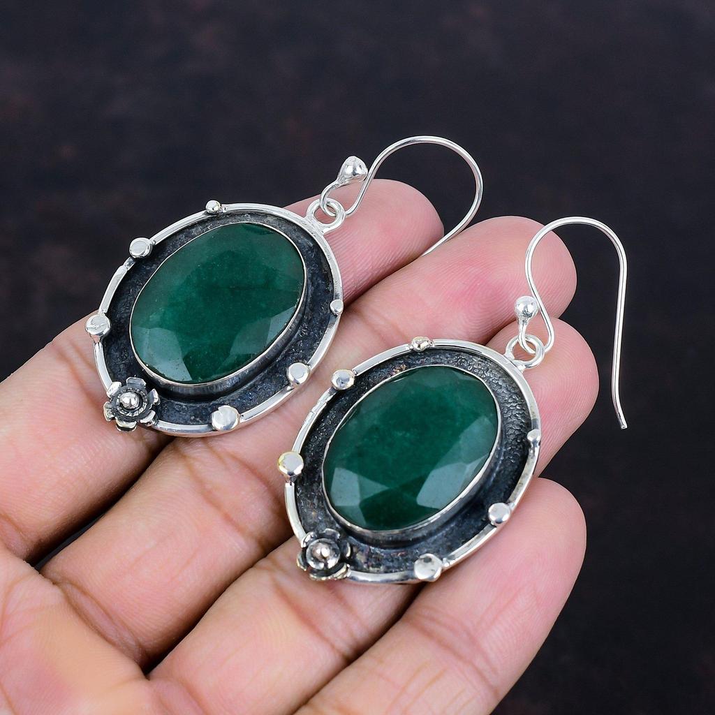 Faceted Zambian Emerald Earring 925 Sterling Silver Earrings Top Quality Gemstone Earring Handmade Jewelry Gifts For Her Birthstone Earrings