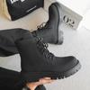 New Fashionable British Style Thick Sole Mid Top Boots for Men's Lace Up Boots Classic Black High Top Comfortable Outdoor Shoes