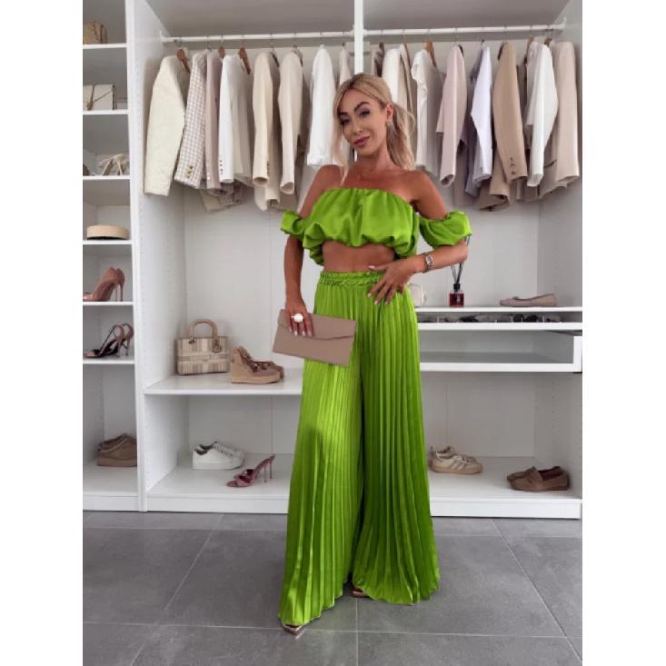 Элегантный однотонный комплект из жилета с длинным рукавом и плиссированных брюк для лета, новинка для женщин, модный и стильный наряд