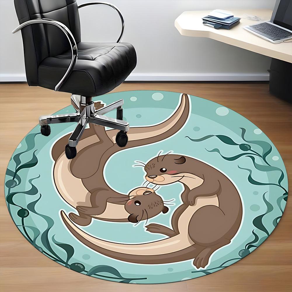 1pc Otter Family Office Round Area Rug, Indoor Mat Suitable For Office, Under Office Chairs Bedroom Living Room Home Decor, Room Deco