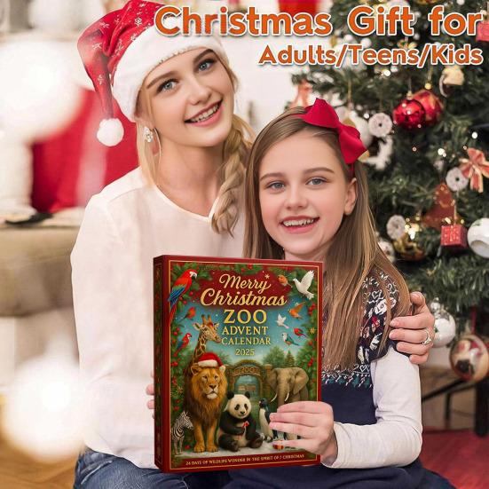 Yousheng Счастливого Рождества Зоопарк Адвент-календарь Тигр Панда Медведь Форма Статуэтка Животный Узор Обратный Отсчет с 24 Сюрпризами Подвесное Украшение