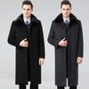 Winter Thick Fox Fur Collar Middle-aged and Elderly Woolen Woolen Coat Men's Cashmere Extended Style Detachable Liner Over the Knee Coat