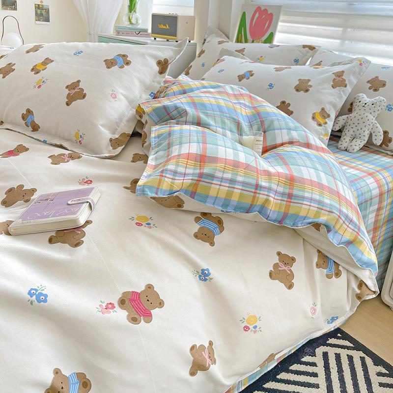 Thickened Skin-friendly Cotton Sheets Four-piece Quilt Cover Twill Sheets Cartoon Dormitory Three-piece Set