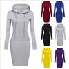 2022 European American Three-color Hooded Tie Sweater Dress with Pockets. Large Quantity In Stock.