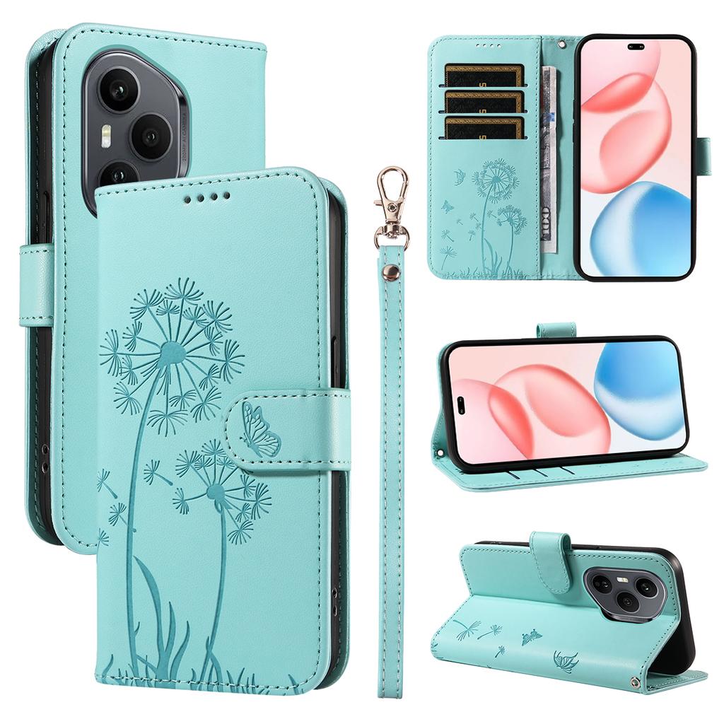 Для Honor 400 Pro 5G (Глобальный) Кожаный чехол-кошелек с ремешком, тиснение «Одуванчик», подставка для телефона