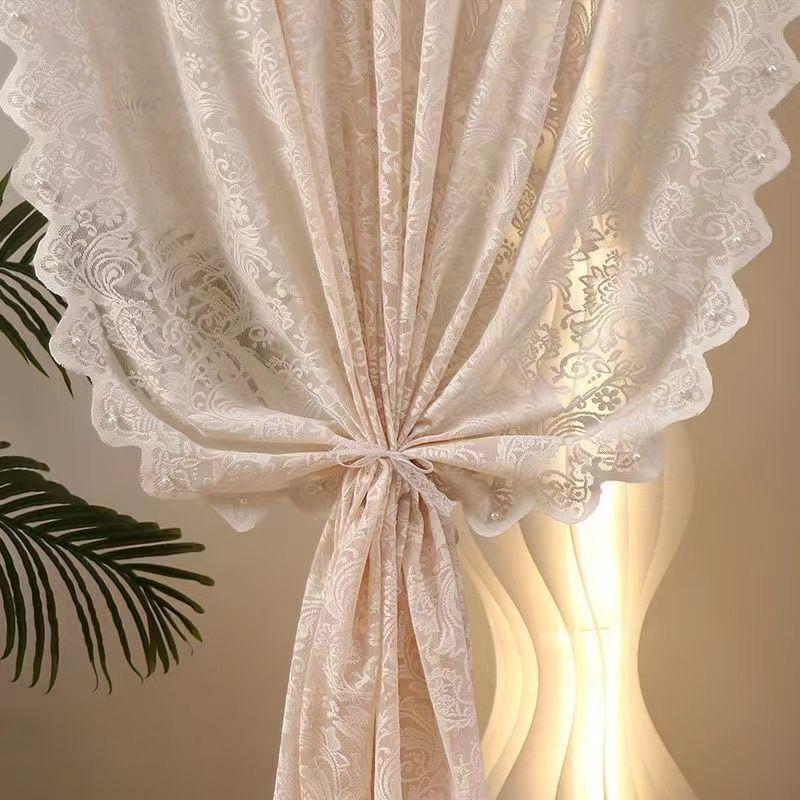 Lace Polyester Mosquito Proof Door Net Screen Hanging Door Curtain Side Fly Free-punch Vintage Lace Curtains Romantic Semi Sheer Floral Lacy Curtain