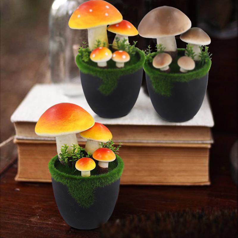 1PC Potted Faux Garden Decor Simulation Moss Flower Pot Mushroom Artificial Mushroom Bonsai Plant
