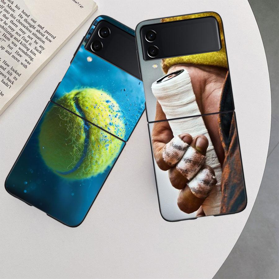 Теннисная ракетка Теннисный мяч Чехол для телефона Для Samsung Z Flip 7 6 5G Galaxy Z Flip 5 4 3 Черный Жесткий чехол-бампер Роскошный ПК-корпус Coque