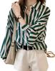 Роскошная расслабляющая женская полосатая двухцветная блузка-рубашка, Повседневная, Элегантная, С длинными рукавами, С воротником, Зеленая, 5S-L10-GRL