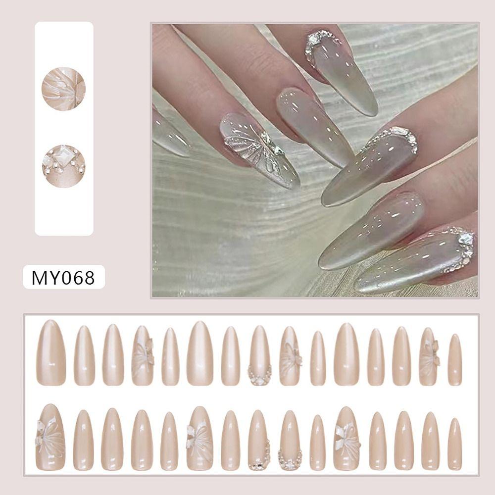 24/30PCS Cat Eye Gradient False Nail Flower Butterfly Love Nail Tips Press on Nails  for Women Girl