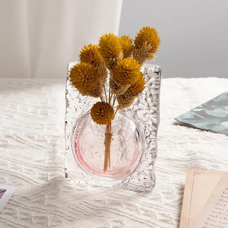 Прозрачная стеклянная ваза Прозрачная квадратная цветочная композиция Аксессуары для цветочной вазы Цветочная ваза Аксессуары для украшения дома