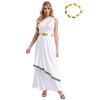Womens Ancient Greek Dance Dress One Shoulder Chiffon Overlay Vintage Trim Tunic Dress Artificial Leaf Garland Headwear