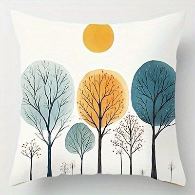 Modern Watercolor Tree And Sun Print Throw Pillow Coversuitable For Sofa Car Bedroom Decorative Cushion Cover Pillow Cover