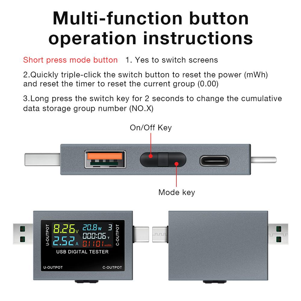 Type-C USB Tester Voltmeter Ammeter DC4.5~50V Digital Voltage Current Power Meter Cell Phone Charging Battery Capacity Detector
