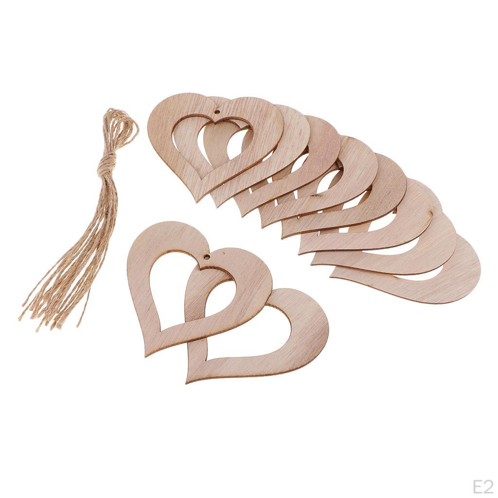 10 Pieces Wooden Hollow Wood Pendant Embellishment Craft Wedding - Heart 90x90mm