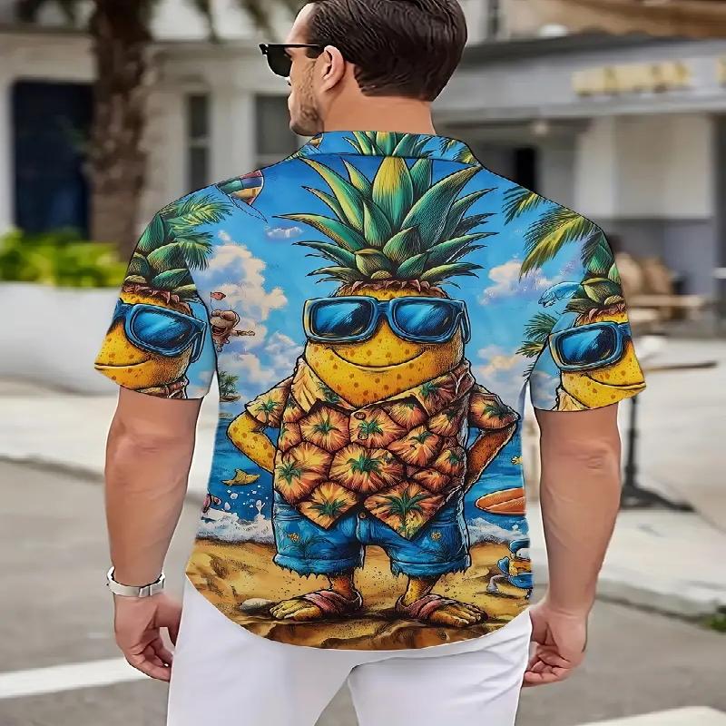 Мужская летняя новая 3D цифровая печатная гавайская рубашка с короткими рукавами и лацканами, модный наряд для отдыха на открытом воздухе