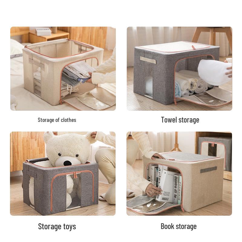 Складной ящик для хранения большой вместимости, органайзер из хлопка и льна со стальным каркасом для дома, для одеял и одежды