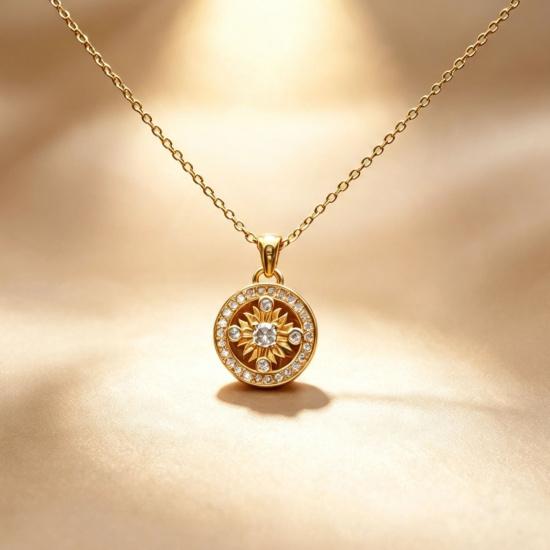 Imitation gold diamond eight treasures compass pendant necklace, mini compass copper jewelry, not gold