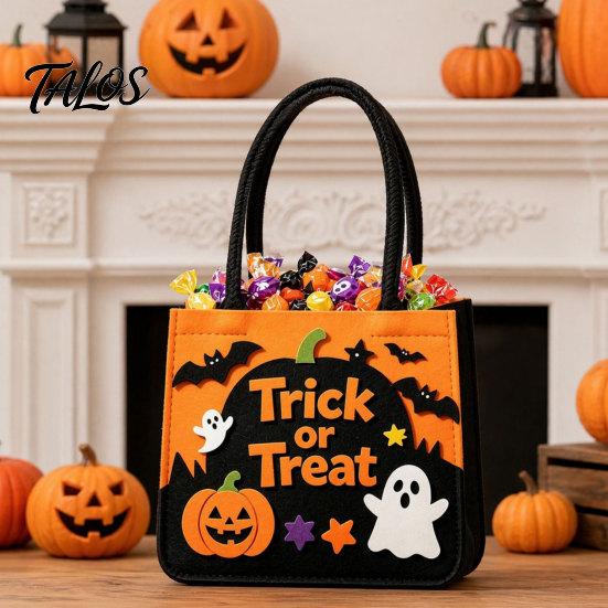 Держатель для конфет Trick Or Treat на Хэллоуин или Сумка, Фетровая Сумка для Сладостей с Нашитыми Тыквами и Привидениями, Большая Сумка-тоут для Детей, Сувенир для Вечеринки, Жуткая
