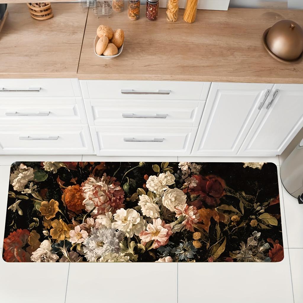 1Pcs Anti Fatigue Kitchen Rugs, Floral Print Waterproof Non-Slip Thick Cushioned Kitchen Mat Heavy Duty Comfort Standing Mat for Kitchen
