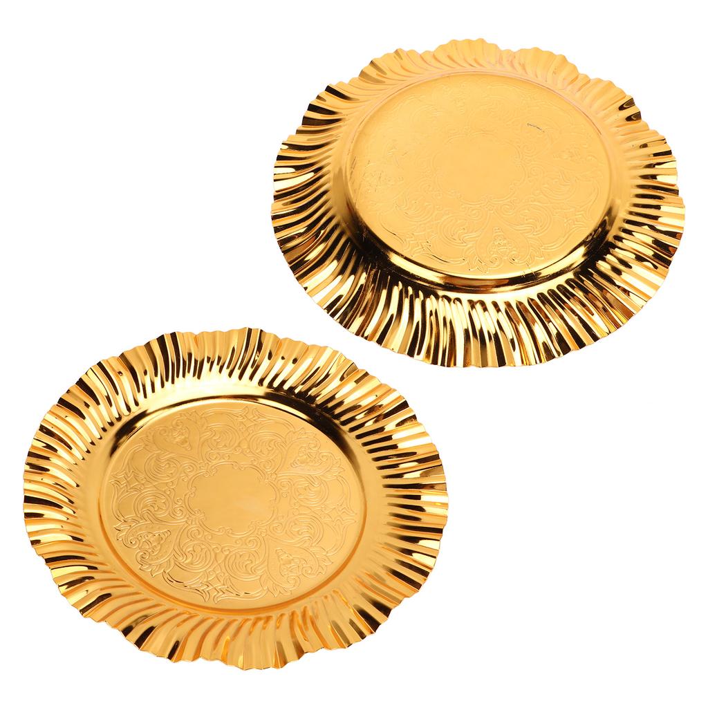 Round Gold Serving Tray 20cm Fanshaped Wavy Shape Stainless Steel Gold Round Tray Gold Candy Dish