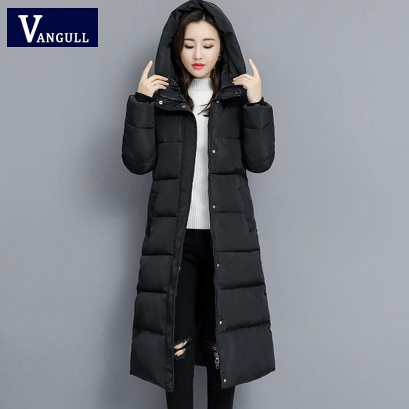 VANGULL брендовые осенне-зимние женские парки, пальто, повседневные куртки с капюшоном и длинными рукавами, теплая однотонная длинная верхняя одежда на молнии больших размеров