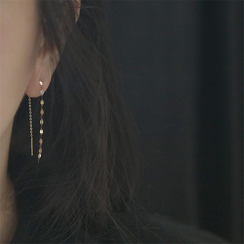 925 Silver Lips O Word Chain Tassel Stud Earrings Women 14k Gold Plating Earrings Summer Beach Party Jewelry